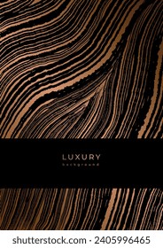 Template with wooden texture. Luxury golden background with wood annual rings texture. Banner with tree ring pattern. Stamp of tree trunk in section. Wooden concentric circles