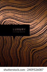 Template with wooden texture. Luxury golden background with wood annual rings texture. Banner with tree ring pattern. Stamp of tree trunk in section. Wooden concentric circles