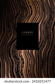 Template with wooden texture. Luxury golden background with wood annual rings texture. Banner with tree ring pattern. Stamp of tree trunk in section. Wooden concentric circles