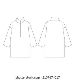 Template wool half zip dress vector illustration flat design outline clothing collection