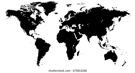 Template world map, planet earth, silhouettes of continents and Islands, vector High detail world map isolated on white background, high resolution