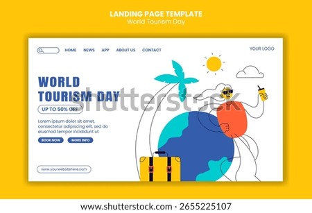 Template of World Tourism Day with Flat Cartoon Hand-Drawn Style for Social Media Landing Page