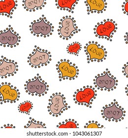 Template for wrapping, decor, surface, cards, backgrounds, textile, print. Seamless vector pattern with hearts. Background with hand drawn symbols. Drawing in sketch style on white, neutral, colors.
