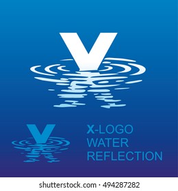 Template X-brand-name companies. Corporate style for the letter X: logo, background. Creative logo letter in the reflection in the water