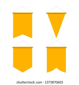 Template Yellow Blank Realistic Pennant Set on White Background. Illustration of Sport Flags Symbol Mockup for Creative Design Idea