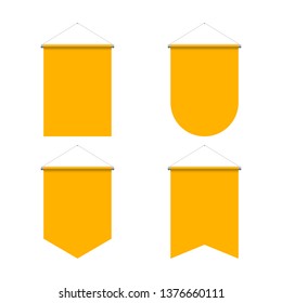 Template Yellow Blank Realistic Pennant Set on Whitey Background. Illustration of Sport Flags Symbol Mockup for Design
