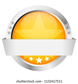 template of yellow button with silver frame and banner