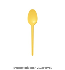 Template of yellow plastic disposable spoon or teaspoon, realistic vector illustration isolated on white background. Cutlery spoon item for restaurant brand identity.