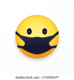 Template yellow smile in black medical protection mask. Coronavirus. COVID-19. Quarantine. Web layout smiley. Vector illustration. EPS 10