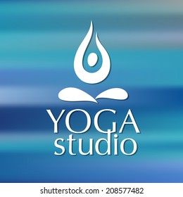 Template for yoga studios emblem - a symbol of man in lotus position. Vector picture.