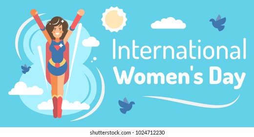 template with young super hero girl for international women's day celebration