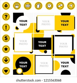 Template for your account: 13 icons and a theme for posts. Transparent background. Vector illustration.