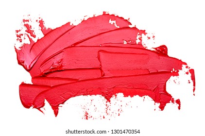 Template for your banner text - textured red oil paint brush stroke, isolated on white background. Red lipstick sample.  EPS10 vector illustration.