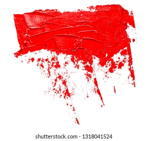 Template for your banner text - textured red oil paint brush stroke, isolated on white background. Lipstick sample.  EPS10 vector illustration.