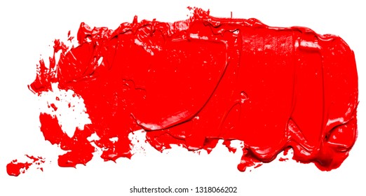 Template for your banner text - textured red oil paint brush stroke, isolated on white background. Lipstick sample.  EPS10 vector illustration.