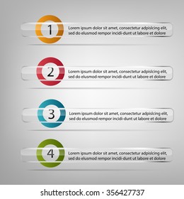 Template to your business presentation. Transparent stickers with colored circular sliders, up to 4