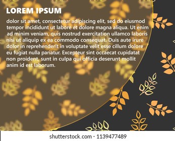 Template for your business. A semi-circular frame for text. On the background of autumn leaves on grey background. Scandinavian style. Vector illustration.