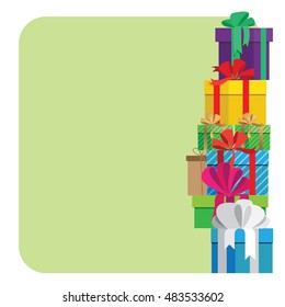 Template for your congratulations on the design of gift boxes with bows