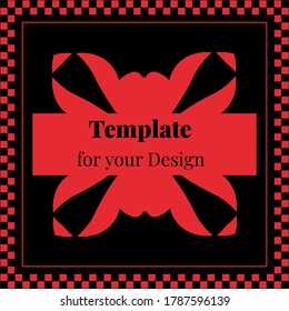 Template for your design with chess frame background of different geometric forms for packing,  banner, flyer and print design. Workpiece for your design. 