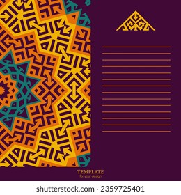 Template for your design with colored pattern. Square pattern with colorfull ethnic elements. 
