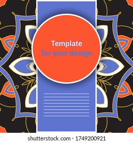 Template for your design with colorful mandala for packing, banner, flyer and print design. Workpiece for your design. Vector