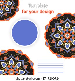 Template for your design with colorful mandala for packing, banner, flyer and print design. Workpiece for your design. Vector