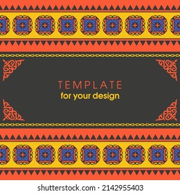 Template for your design. Ornamental elements and motifs of Kazakh, Kyrgyz, Uzbek, national Asian decor for packaging, boxes, banner and print design. Vector.