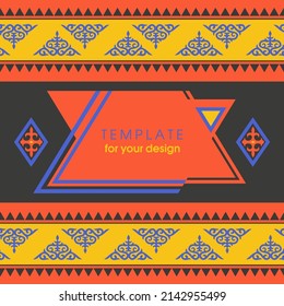 Template for your design. Ornamental elements and motifs of Kazakh, Kyrgyz, Uzbek, national Asian decor for packaging, boxes, banner and print design. Vector.