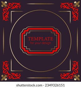 Vorlage für Ihr Design. Zierelemente und Motive aus Kasachisch, Kirgisien, Usbekistan, asiatisches Dekor für Verpackungen, Boxen, Banner und Print-Design. Nomad Stil. Vektorgrafik.	
