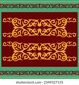 Plantilla para su diseño. Elementos ornamentales y motivos de decoración kazaja, kirguisa, uzbeka, nacional asiática para empaque, cajas, banner y diseño impreso. Estilo nómada. Vector.	
