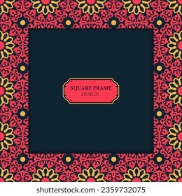 Template for your design with ornamental elements and motifs of Kazakh, Kyrgyz, Tatar national Asian decor for packing, banner, flyer and print design. Square frame. Workpiece for your design.