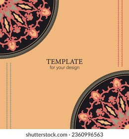 Template for your design. Ornamental elements and motifs of Kazakh, Kyrgyz, Uzbek, national Asian decor for packaging, boxes, banner and print design. Nomad style. Vector.