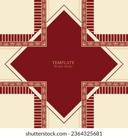 Template for your design. Ornamental elements and motifs of Kazakh, Kyrgyz, Uzbek, national Asian decor for packaging, boxes, banner and print design. Nomad style. Vector.