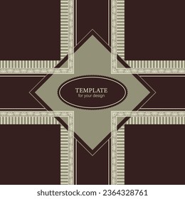 Plantilla para su diseño. Elementos ornamentales y motivos de decoración kazaja, kirguisa, uzbeka, nacional asiática para empaque, cajas, banner y diseño impreso. Estilo nómada. Vector.