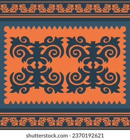 Template for your design. Ornamental elements and motifs of Kazakh, Kyrgyz, Uzbek, national Asian decor for packaging, boxes, banner and print design. Nomad style. Vector.	
