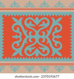 Template for your design. Ornamental elements and motifs of Kazakh, Kyrgyz, Uzbek, national Asian decor for packaging, boxes, banner and print design. Nomad style. Vector.	
