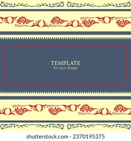 Template for your design. Ornamental elements and motifs of Kazakh, Kyrgyz, Uzbek, national Asian decor for packaging, boxes, banner and print design. Nomad style. Vector.