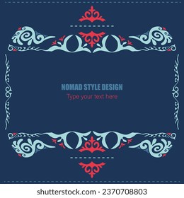Plantilla para su diseño. Elementos ornamentales y motivos de decoración kazaja, kirguisa, uzbeka, nacional asiática para empaque, cajas, banner y diseño impreso. Estilo nómada. Vector.