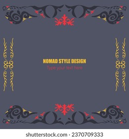 Plantilla para su diseño. Elementos ornamentales y motivos de decoración kazaja, kirguisa, uzbeka, nacional asiática para empaque, cajas, banner y diseño impreso. Estilo nómada. Vector.
