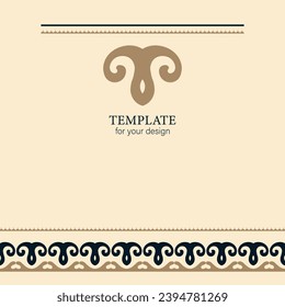 Template for your design. Ornamental elements and motifs of Kazakh, Kyrgyz, Uzbek, national Asian decor for packaging, boxes, banner and print design. Nomad style. Vector.	
