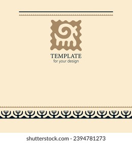 Template for your design. Ornamental elements and motifs of Kazakh, Kyrgyz, Uzbek, national Asian decor for packaging, boxes, banner and print design. Nomad style. Vector.	
