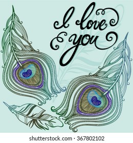 Template for your design of peacock feather and hand drawn letters.