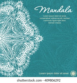Template for your design. Postcard invitation to your event. Colorful mandala.