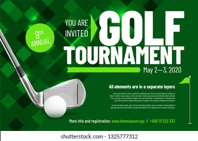 Template For Your Golf Tournament Invitation With Sample Text In Separate Layer - Vector Illustration