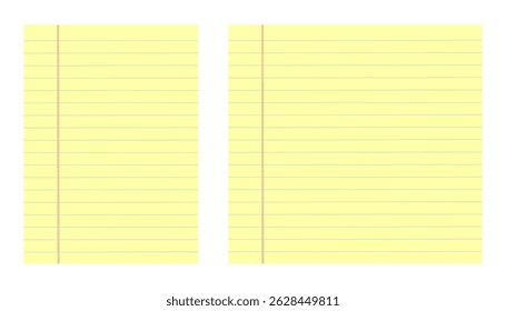 Templates 2 legal yellow paper. vertical and horizontal Yellow legal pad background with lined paper. Blank notepad sheet, ruled notebook design. Vector EPS10