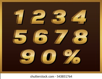 Templates 3D  figures of Gold color . number from 0 to 9. Vector illustration