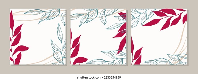 Templates abstract boho style with Viva Magenta trend color 2023 , social stories square layout, banner and advertising design, brochure. Vector illustration