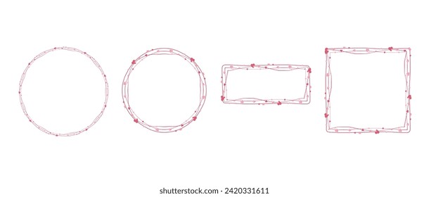 Templates of abstract love for your Valentines Day greeting card design. Pink Hearts horizontal frame isolated on white background,Vector illustration
