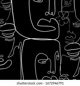 Templates with abstract one line face. Creative minimal portrait. Contemporary background. 