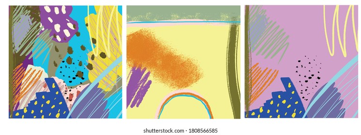 Templates with abstract pastel colorful shapes, scribble. Creative background for story. Modern design promotion. 